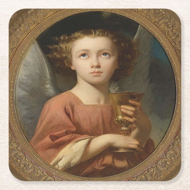 Dessous-de-verre Carré En Papier Ange de Noël avec le calice (Devant)