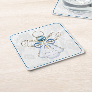 Dessous-de-verre Carré En Papier Ange de Noël de foi Élégant or bleu