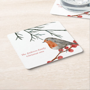 Dessous-de-verre Carré En Papier Anglais Redmamin Robin Bird Noël