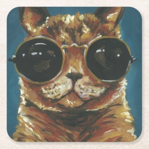 Dessous-de-verre Carré En Papier Animal pimpant   Kitty dans des lunettes de soleil