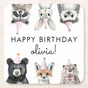 Dessous-de-verre Carré En Papier Animaux de la fête des bois