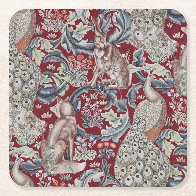 Dessous-de-verre Carré En Papier Animaux forestiers, William Morris (Devant)