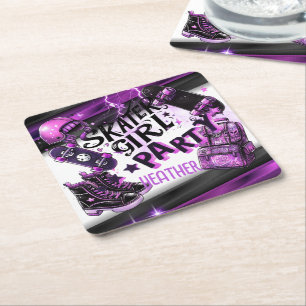 Dessous-de-verre Carré En Papier Anime Skater Girl Anniversaire Fête Skateboard
