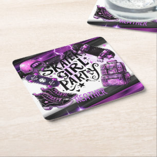 Dessous-de-verre Carré En Papier Anime Skater Girl Anniversaire Fête Skateboard