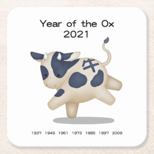 Dessous-de-verre Carré En Papier Année de l'Ox Cute Zodiac Animal 2021