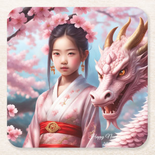 Dessous-de-verre Carré En Papier Année du dragon 2024