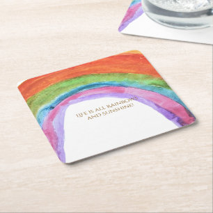 Dessous-de-verre Carré En Papier Anniversaire Authentique Enfant Aquarelle Arc-en-c