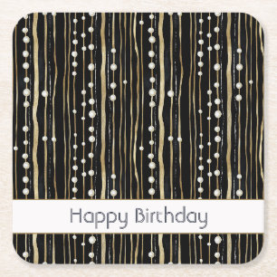 Dessous-de-verre Carré En Papier Anniversaire Black Gold White Pearls