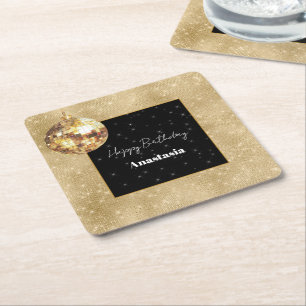 Dessous-de-verre Carré En Papier Anniversaire Boule Disco Paillettes Glam Or Noir