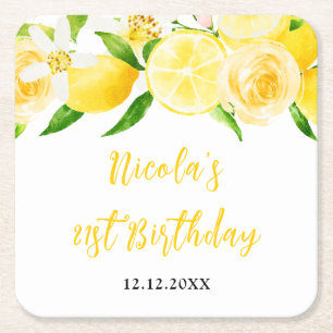 Dessous-de-verre Carré En Papier Anniversaire Citrons et Feuillage