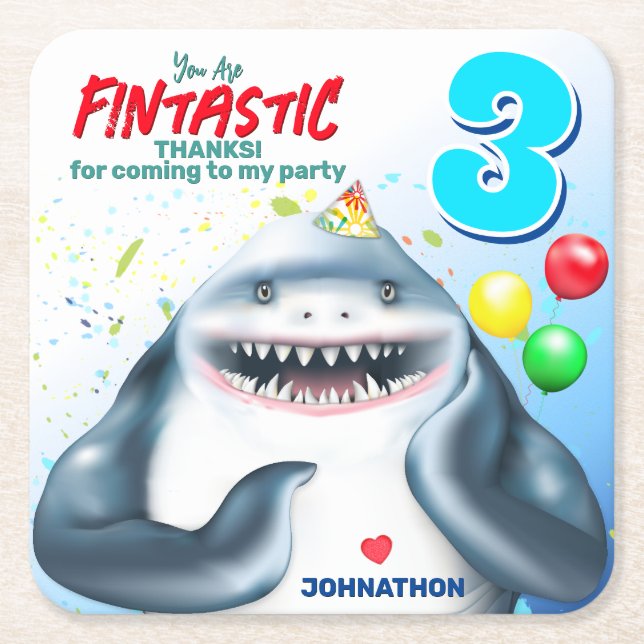 Dessous-de-verre Carré En Papier Anniversaire de enfant Fintastic Shark (Devant)