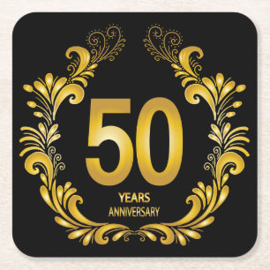 Dessous-de-verre Carré En Papier Anniversaire de la Parties scintillant d'or de 50