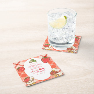 Dessous-de-verre Carré En Papier Anniversaire des fraises d'oie sucrées idiotes
