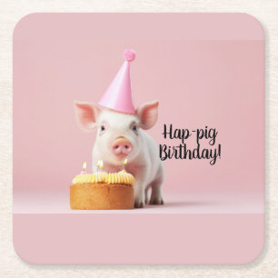 Dessous-de-verre Carré En Papier Anniversaire du cochon de lait !