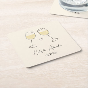Dessous-de-verre Carré En Papier Anniversaire du Fiançailles du Mariage Vin Blanc