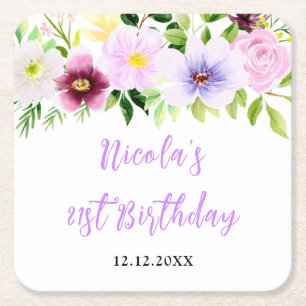 Dessous-de-verre Carré En Papier Anniversaire Floral Violet Printemps