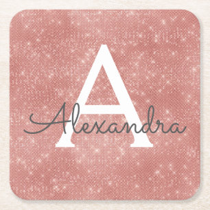 Dessous-de-verre Carré En Papier Anniversaire Girly de monogramme d'étincelle d'or