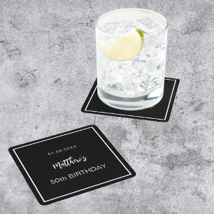 Dessous-de-verre Carré En Papier Anniversaire noir blanc minimaliste homme gars