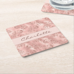 Dessous-de-verre Carré En Papier Anniversaire rose or parties scintillant rose fleu