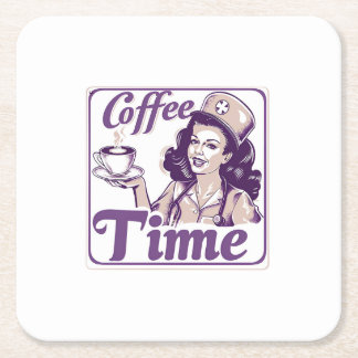 Dessous-de-verre Carré En Papier Annonce de temps de café rétro