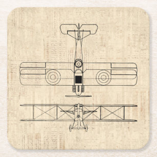 Dessous-de-verre Carré En Papier Antique Diagrammes d'avion Art plan Vintage