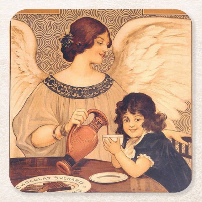 Dessous-de-verre Carré En Papier Antique française au chocolat (Devant)