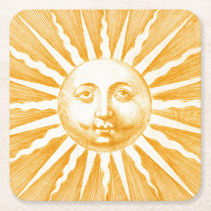 Dessous-de-verre Carré En Papier Antique Vintage or Yellow Sun Face