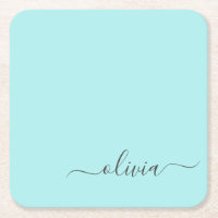 Aqua Blue Turquoise Moderne Script Girl Monogramme