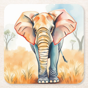 Dessous-de-verre Carré En Papier Aquarelle adorable Eléphant