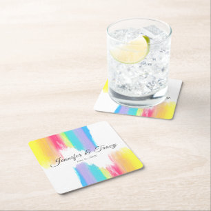 Dessous-de-verre Carré En Papier Aquarelle arc-en-ciel Elegant Mariage LGBTQ