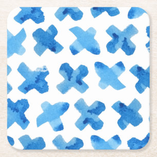 Dessous-de-verre Carré En Papier Aquarelle bleu Shibori croix x motif
