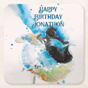Dessous-de-verre Carré En Papier Aquarelle bleu Wren Joyeux Anniversaire Wrens Aqua
