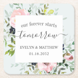 Dessous-de-verre Carré En Papier Aquarelle Bleue Floral Forever commence demain