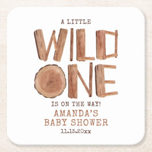 Dessous-de-verre Carré En Papier Aquarelle Bois rustique sauvage Un Baby shower