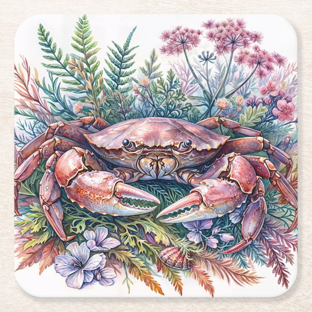 Dessous-de-verre Carré En Papier Aquarelle botanique du crabe (Devant)