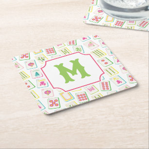 Dessous-de-verre Carré En Papier Aquarelle brillante Mahjong Titres Monogramme