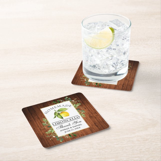 Dessous-de-verre Carré En Papier Aquarelle Citron vert bois Limoncello (En situation)
