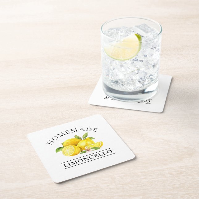 Dessous-de-verre Carré En Papier Aquarelle Citrons Limoncello fait maison (En situation)