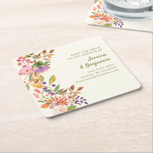 Dessous-de-verre Carré En Papier Aquarelle colorée Mariage floral Enregistrer la da