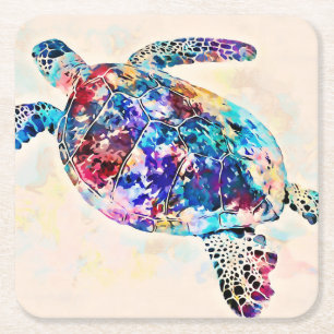 Dessous-de-verre Carré En Papier Aquarelle de la tortue de mer d'Hawaï