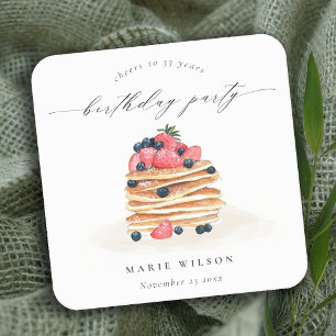 Dessous-de-verre Carré En Papier Aquarelle de Pancake aux fruits mignonnes N'import