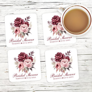 Dessous-de-verre Carré En Papier Aquarelle de pivoine Aquarelle Fête des mariées fl