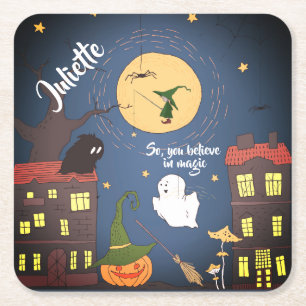 Dessous-de-verre Carré En Papier Aquarelle d'Halloween Cute personnalisée 