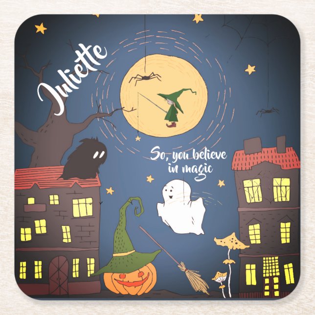 Dessous-de-verre Carré En Papier Aquarelle d'Halloween Cute personnalisée  (Devant)