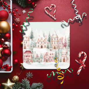 Dessous-de-verre Carré En Papier Aquarelle douce à la menthe et rose