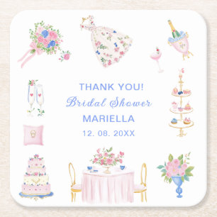 Dessous-de-verre Carré En Papier Aquarelle douche de mariée dessinée à la main e