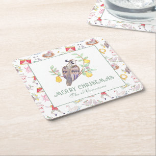 Dessous-de-verre Carré En Papier Aquarelle Douze Jours de Noël Enceinte Cadeau