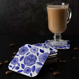 Dessous-de-verre Carré En Papier Aquarelle et fleurs d'encre - palette bleue