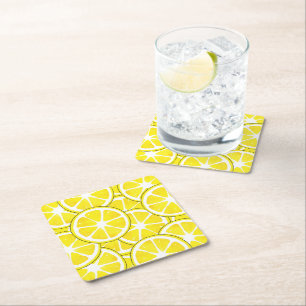 Dessous-de-verre Carré En Papier Aquarelle et tranches de citron en stylet