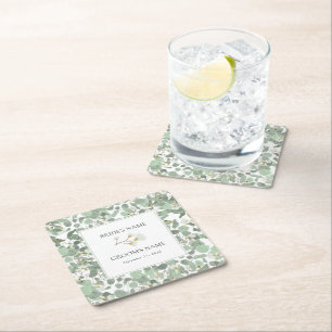 Dessous-de-verre Carré En Papier Aquarelle Eucalyptus Mariage de fleurs vertes